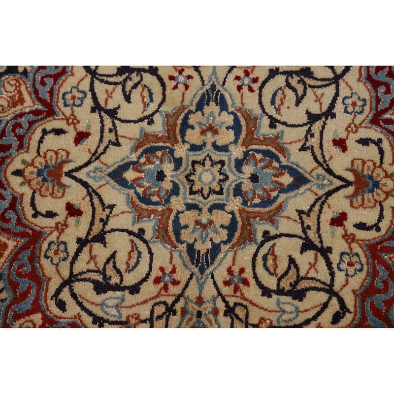 Navy Blue Floral Nain Persian Area Rug Handmade Wool Carpet - 6'7"x 10'5"