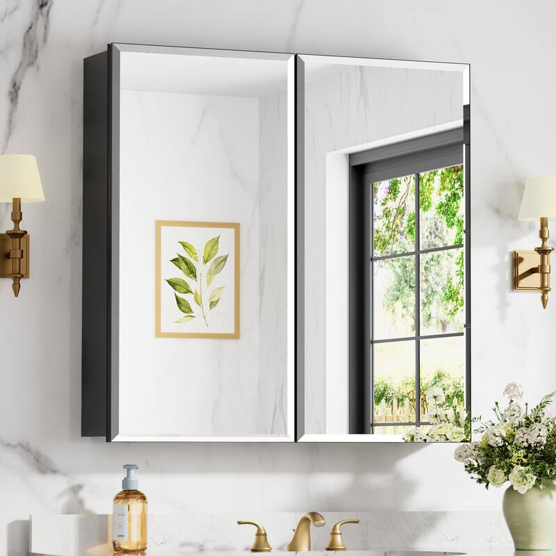 Belle Medicine Cabinet with Mirror, Adjustable Shelves, Recessed or Wall Mount - 30 in. W x 30 in. H