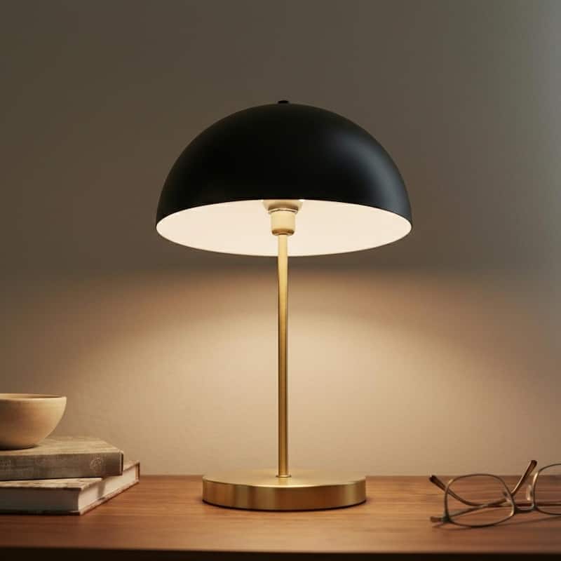 Nadia Black Dome Table Lamp with Gold Base - Gold
