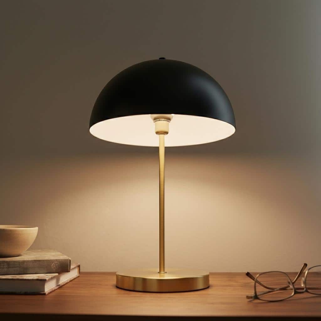 Nadia Black Dome Table Lamp with Gold Base