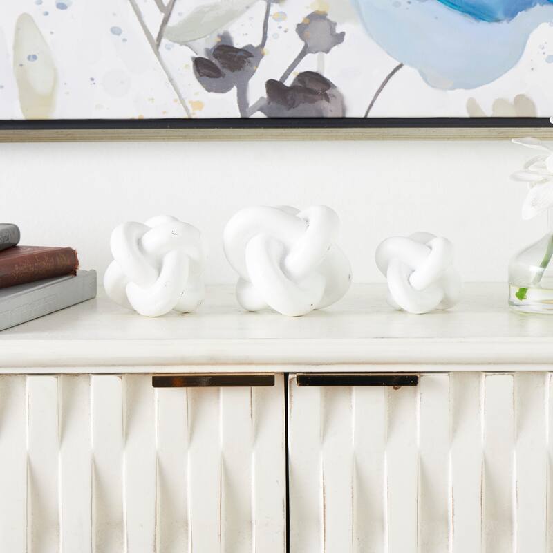 CosmoLiving by Cosmopolitan Black or White Resin Knot Inspired Geometric Sculpture (Set of 3) - White