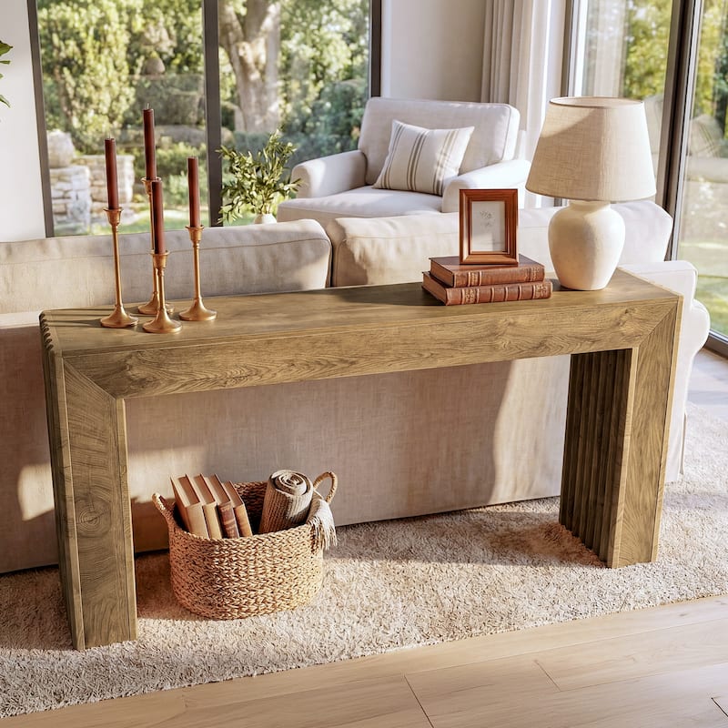 63 Inch Fluted Console Table, Farmhouse Sofa Table Behind Couch - 11.81" D x 63" W x 33.5" H