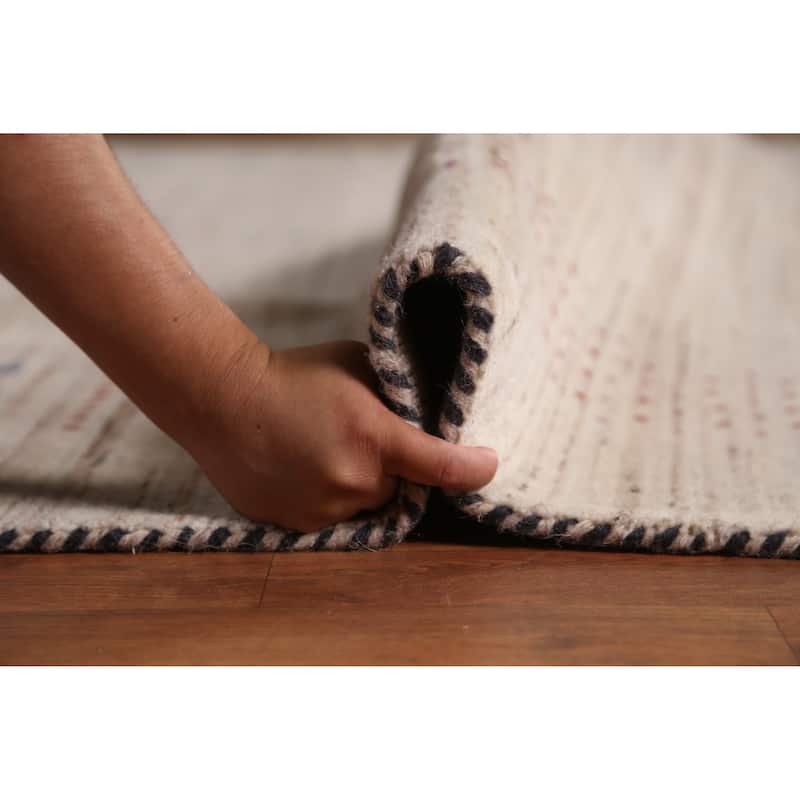 Tribal Gabbeh Indian Area Rug Hand-Knotted Oriental Beige Wool Carpet - 8'2" x 9'9"