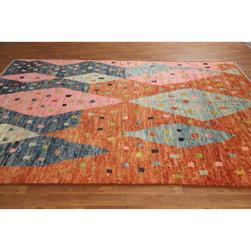 Geometric Moroccan Area Rug Handmade Tribal Wool Carpet - 6'7" x 9'7"