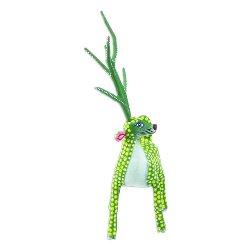 Novica Handmade Green Deer Wood Alebrije Sculpture