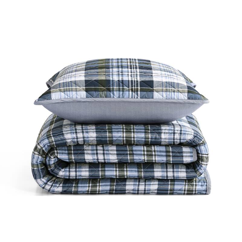 Tommy Hilfiger Bleecker Plaid Cotton Blue Quilt Set