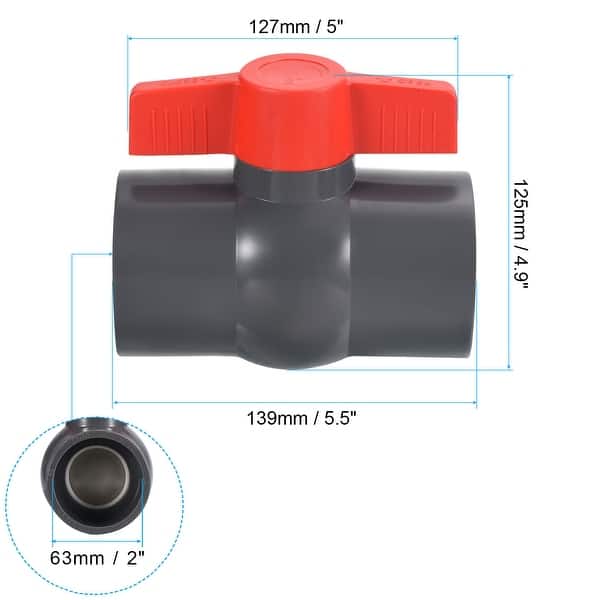 slide 3 of 5, 2" UPVC Ball Valve Compact T-Handle for Irrigation and Water Treatment, Grey Grey