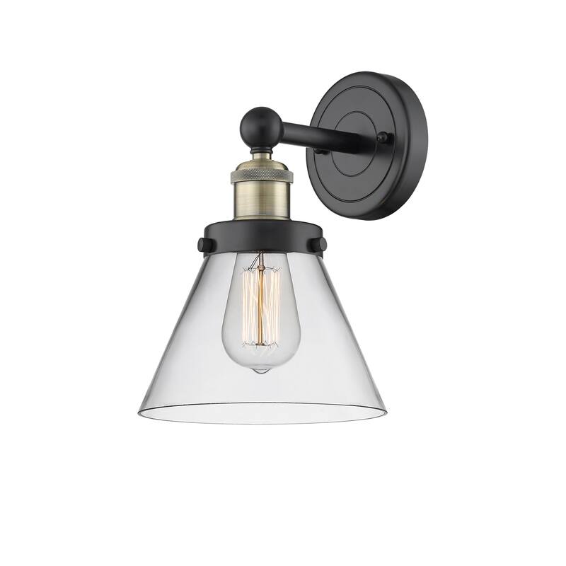 Innovations Lighting 616-1W-12-8 Cone Sconce Cone 12" Tall Wall Sconce - Black Antique Brass / Clear