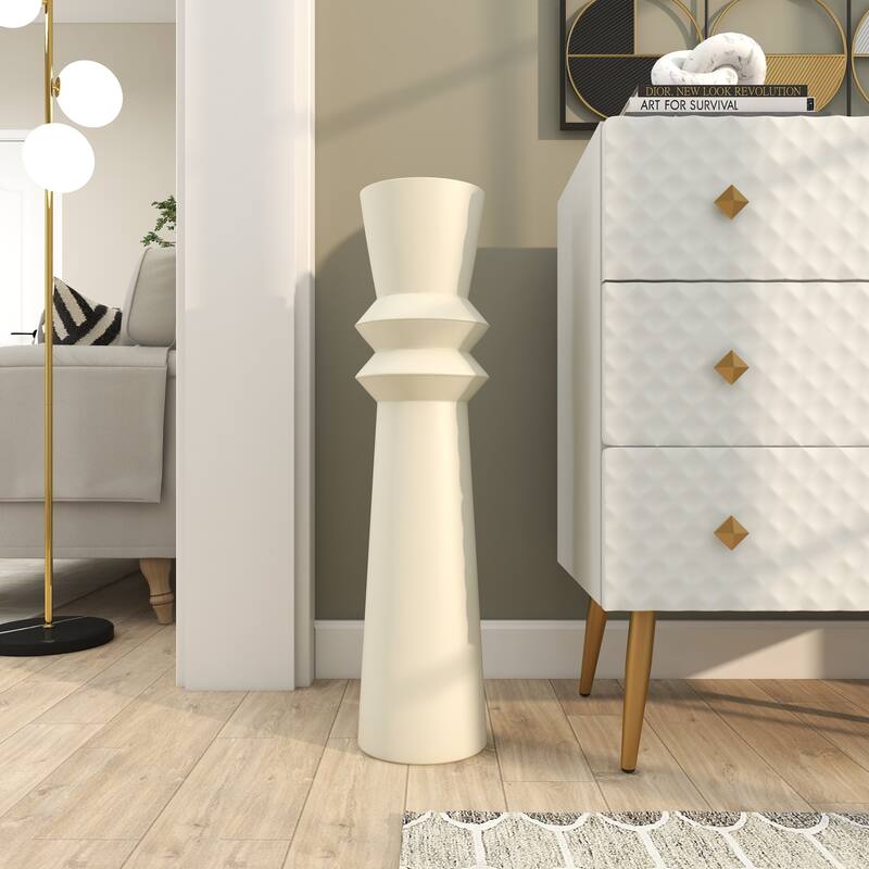 The Novogratz Cream Metal Tall Art Deco Fluted Floor Vase