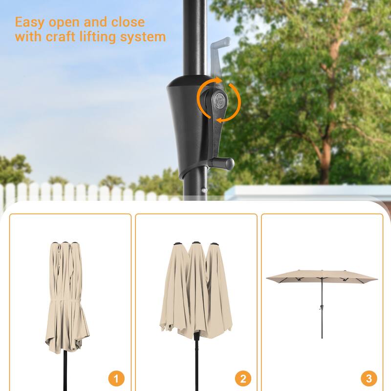 LIVOOSUN 10 x 6.5Ft Large Double-Sided Rectangular Outdoor Patio Market Umbrella with Crank, Gray
