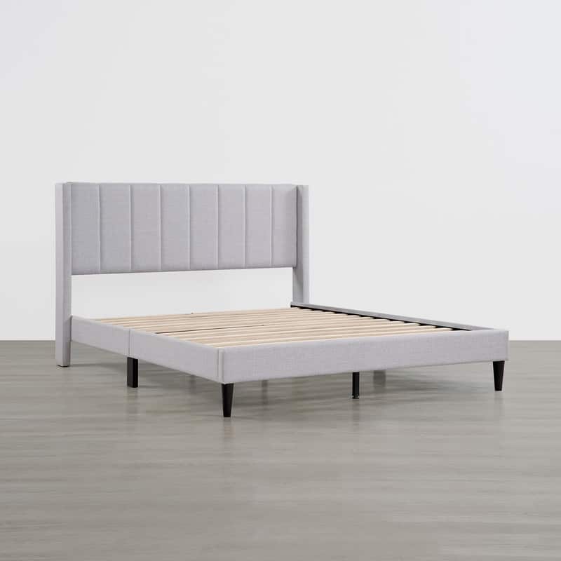 Eleanor Upholstered Platform Bed Frame with Vertical Stripe Headboard