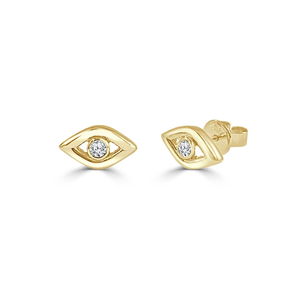 Joelle Collection Diamond Evil Eye Studs Earrings 14K Yellow Gold 1/10 ct.