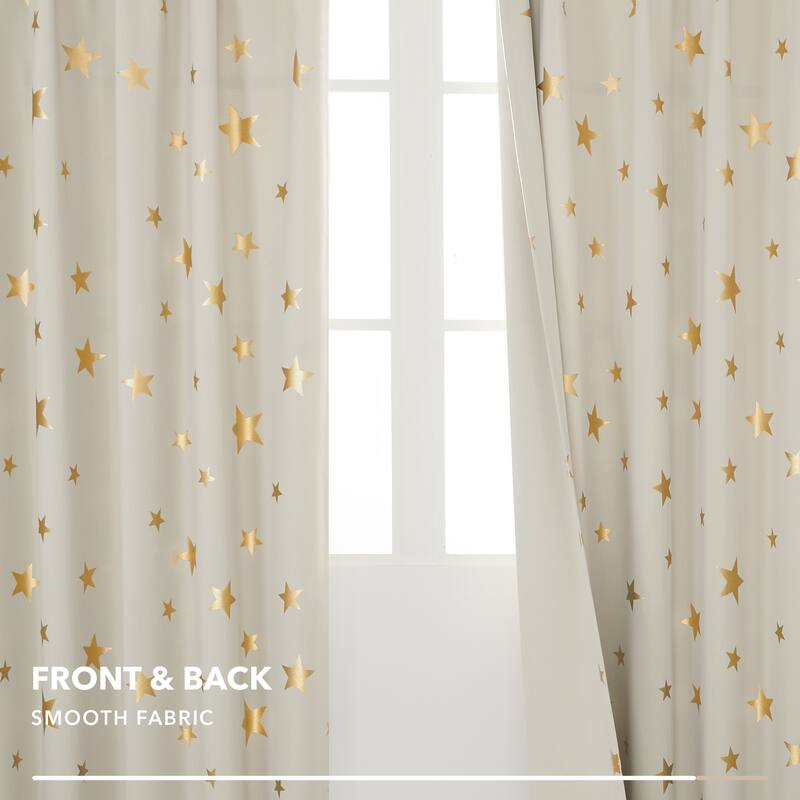 Gold Star Foil Room Darkening Curtains for Kids 2 Panels