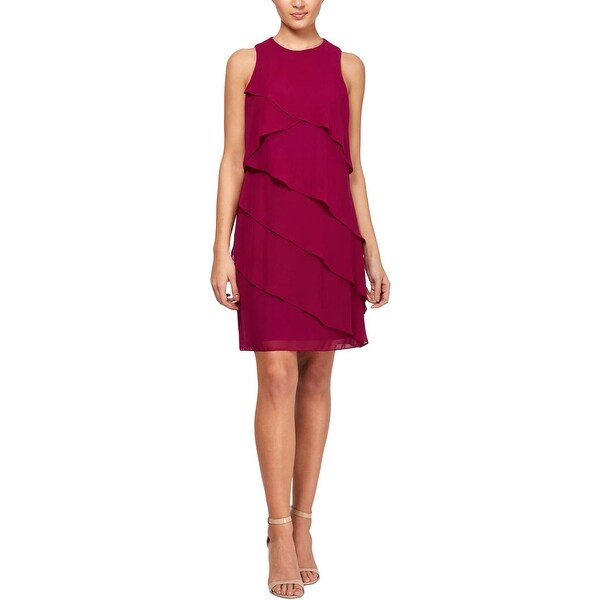 SLNY Womens Cocktail Dress Chiffon Tiered