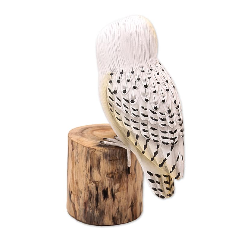 Novica Handmade Snow Owl Wood Statuette