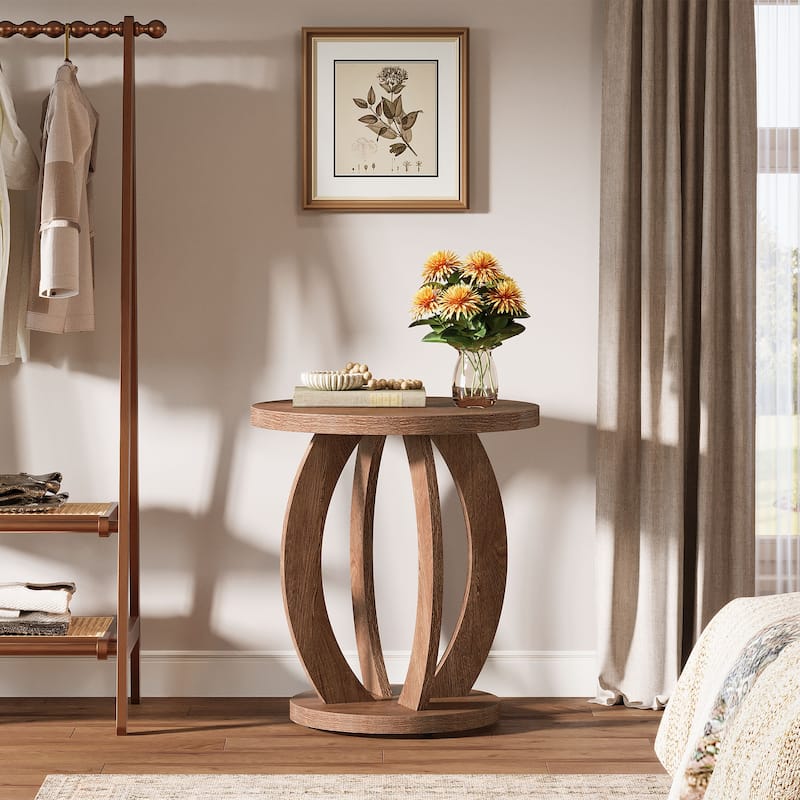 Round Nightstand with Storage Large Bedside Table for Bedroom