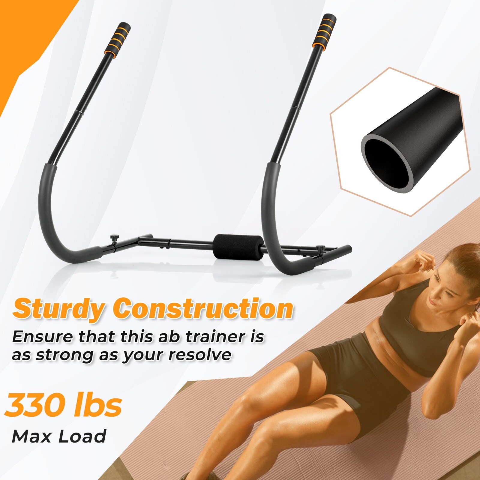 Adjustable Ab Trainer with Padded Head Support and Foam Handles