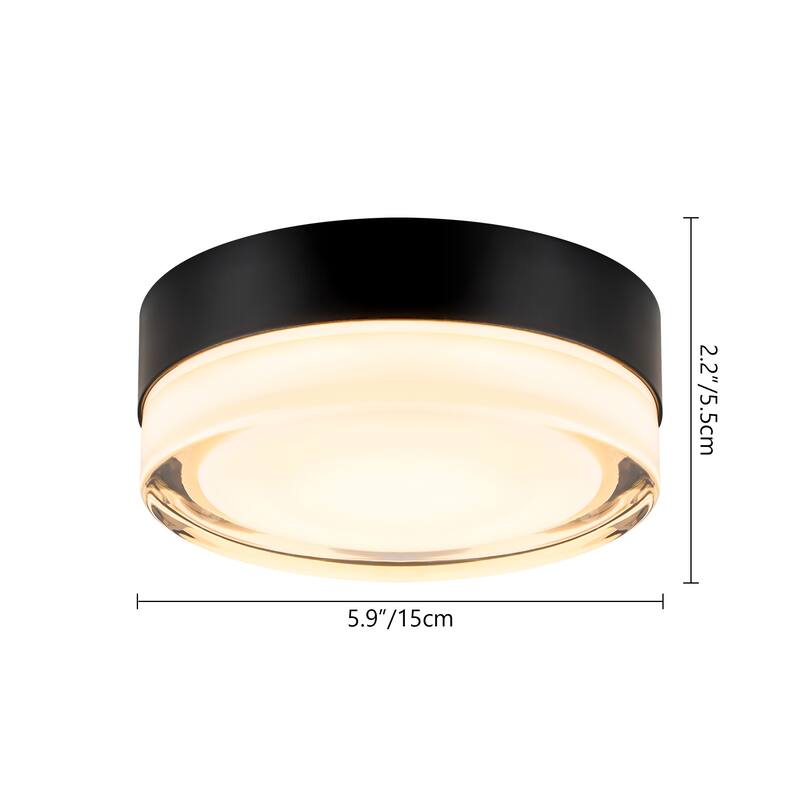 5.9"W Modern Black Circular Clear Frosted Glass Integrated LED Wall Sconce/Flush Mount Ceiling Light