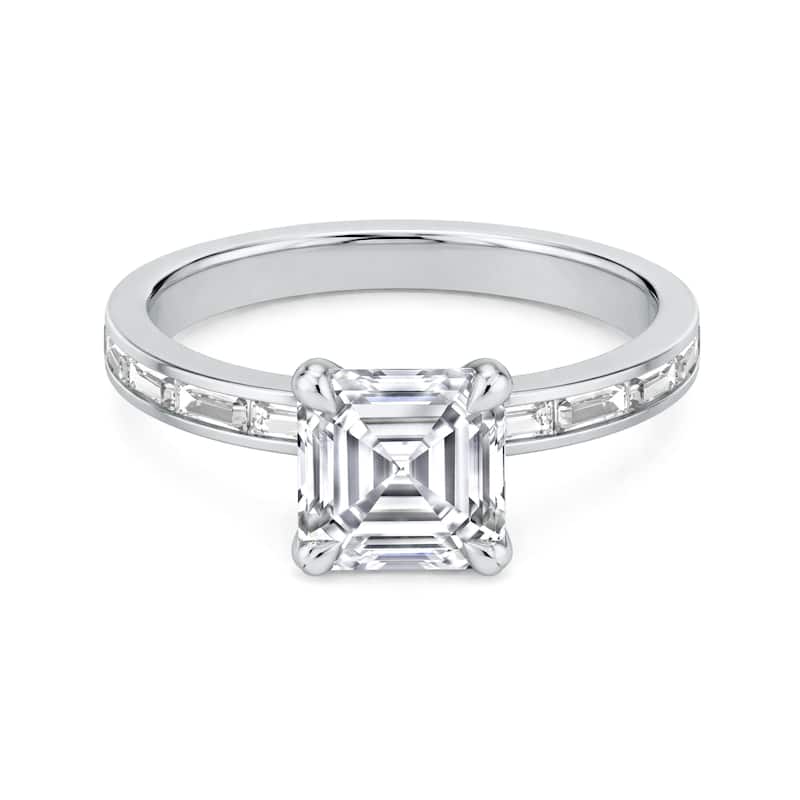 Auriya 14K Gold Baguette Channel Asscher Diamond Engagement Ring 1.00 - 5.00ct. tw. (F-G, VS) - 4.00 carats - 8.5 - White