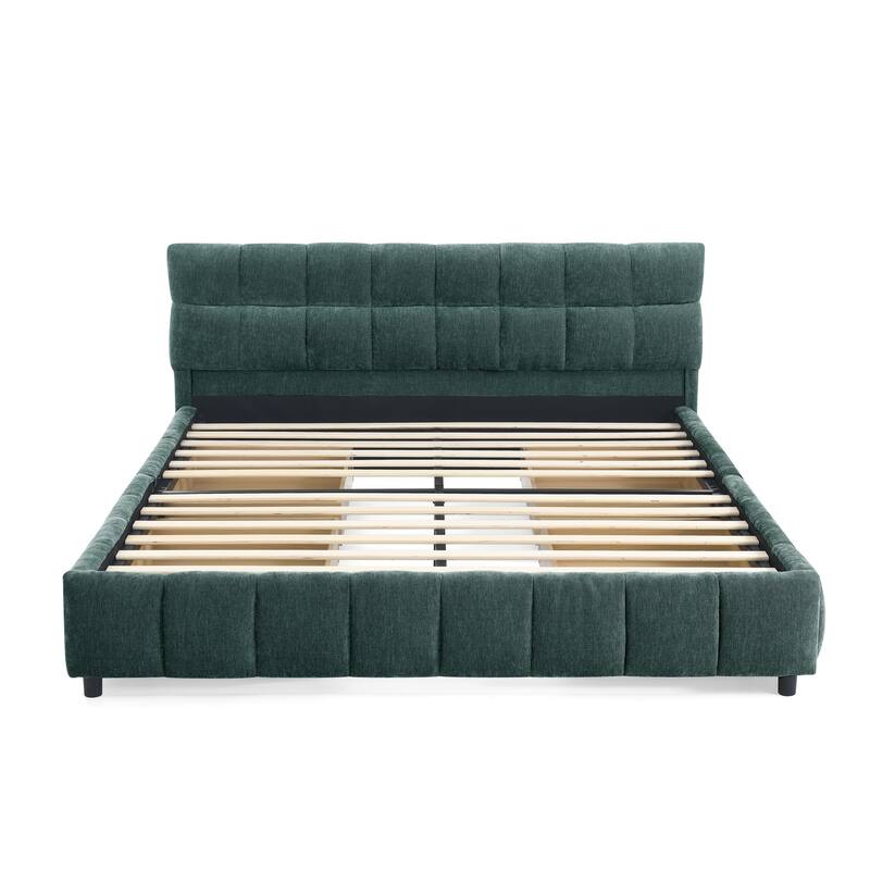 Comfortable Upholstered Bed Frame, Chenille Fabric, With Headboard And Solid Bed Frame