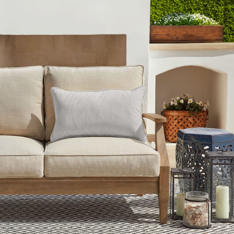 Sunbrella Textured Indoor/Outdoor Corded Lumbar Pillow (Single) - 14 in H x 24 in W x 6 in D - Retain Oyster
