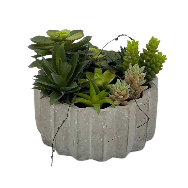 HomeRoots 8" Green Artificial Succulents in a Gray Planter - 7.00 in. x 7.87 in. x 7.00 in.