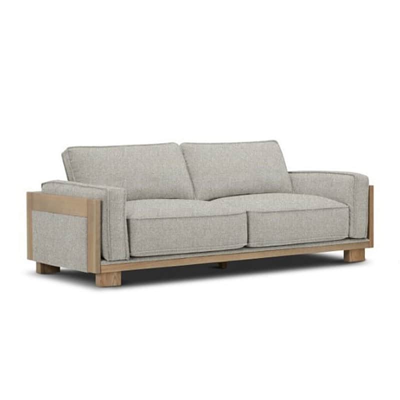 Denu Sofa, Light Brown Fabric Padded, Welt Trim Details, 93 Inch