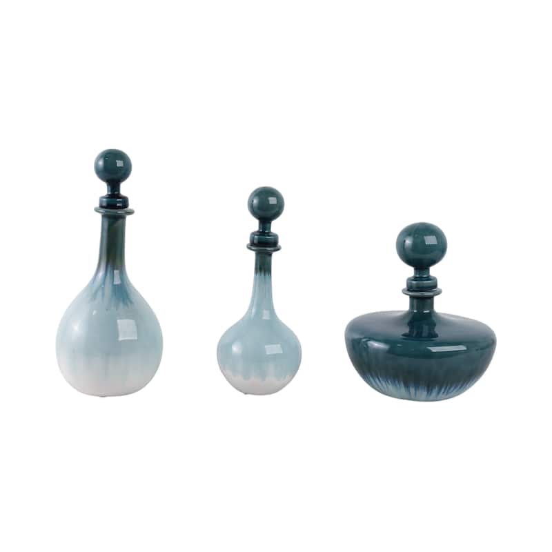 Stoneware Decorative Vase Coastal Style (Set of 3) - 14/12/10" Blue