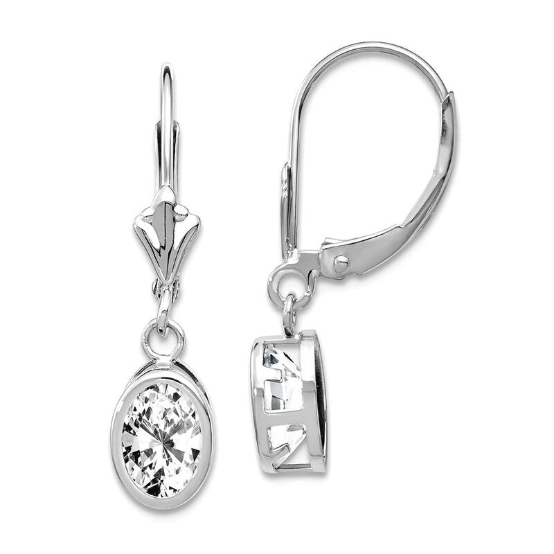 Curata 14k White Gold 7x5mm Oval Genuine Gemstones Bezel Leverback Earrings - 26x6mm - Cubic Zirconia
