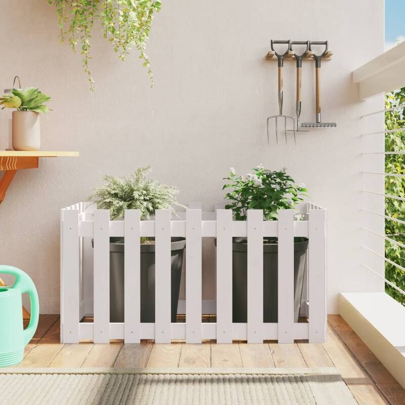 vidaXL Garden Planter with Fence Design Outdoor Flower Box Solid Wood Pine - 39.4 x 19.7 x 19.7 in