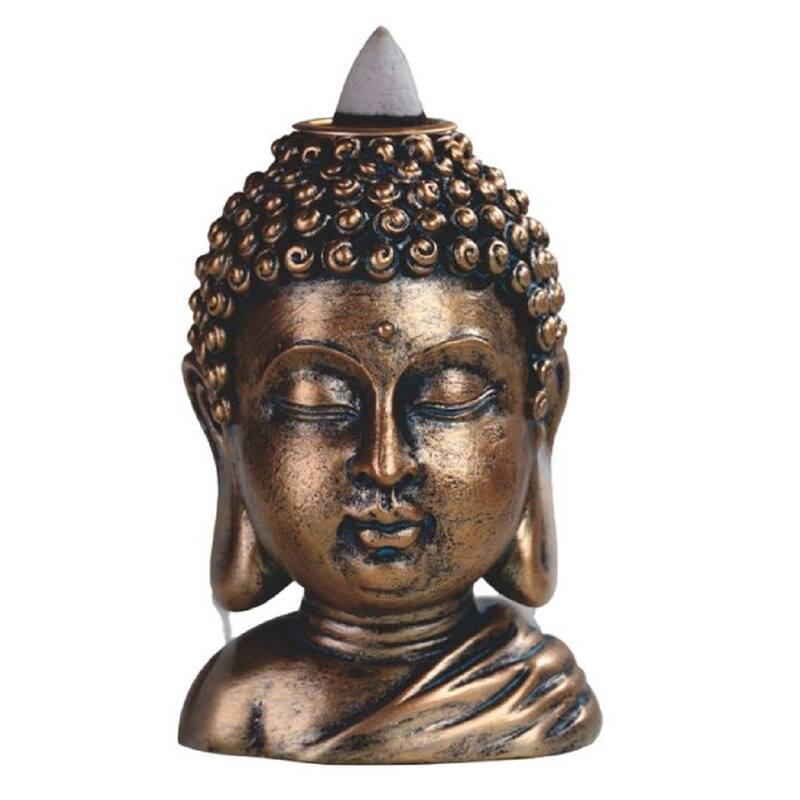 Q-Max 3.5"H Bronze Buddha Head Backflow Incense Burner