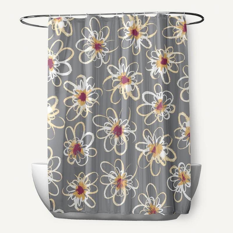 71 x 74-inch Penelope Floral Geometric Print Shower Curtain - Grey