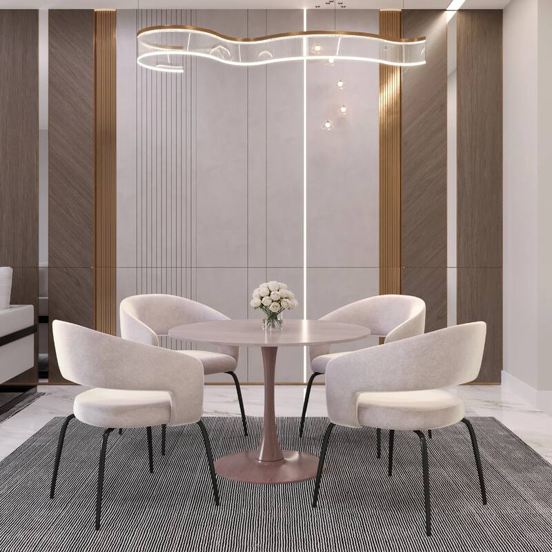 Bristol 35" Round Dining Table with Sintered Stone Top and Cherry Steel Pedestal Base for Modern Kitchen and Dining Room