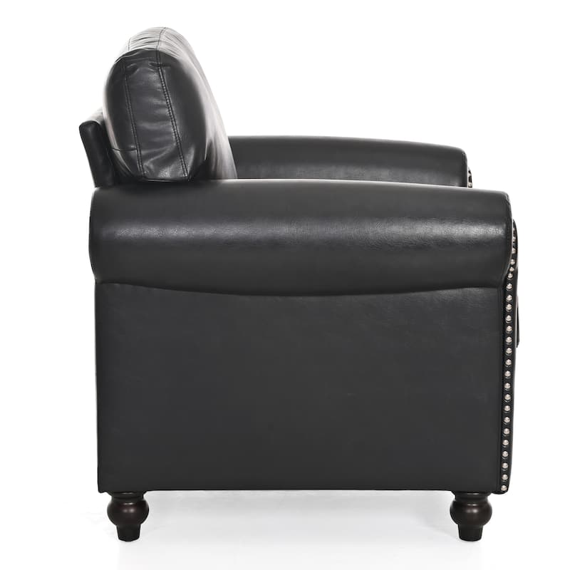 1-Seater Sofa with PU, Nailhead Decoration, Birch Legs for Living Room