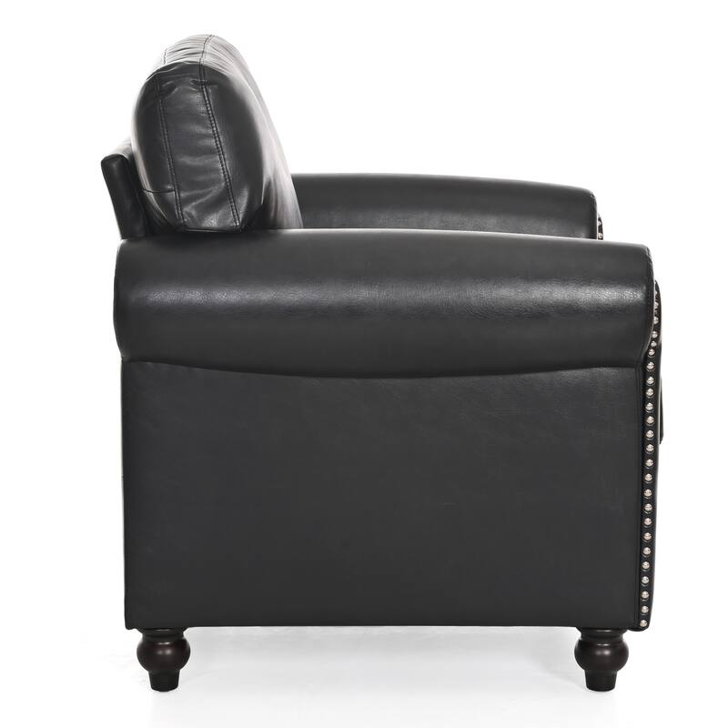 Modern 1 Seat Couch Armchair, 37.4" PU Leather Upholstered Sofa with Rolled Arm for Living Room and Apartment