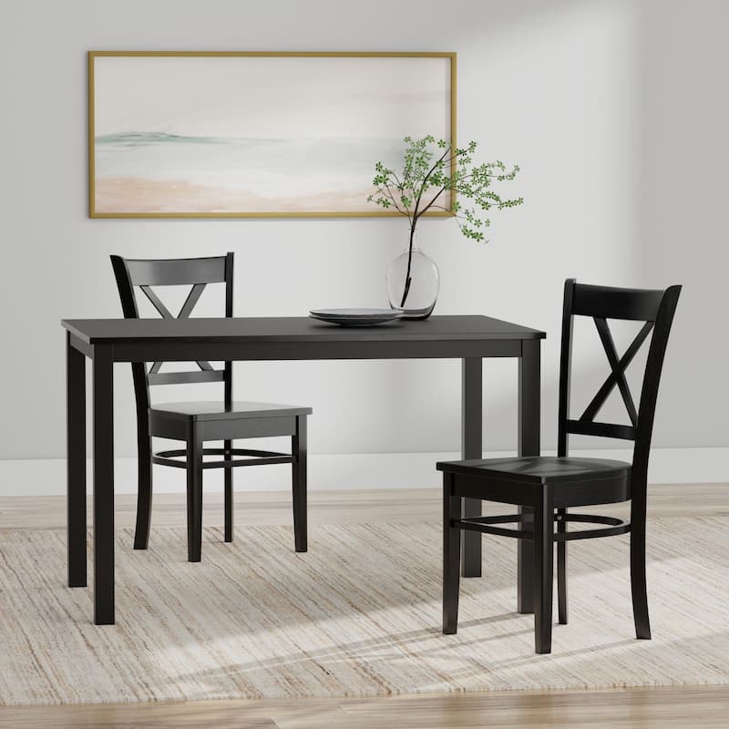3-Piece Dining Set, 48" Rectangle Wood Table and Cross Back Chairs
