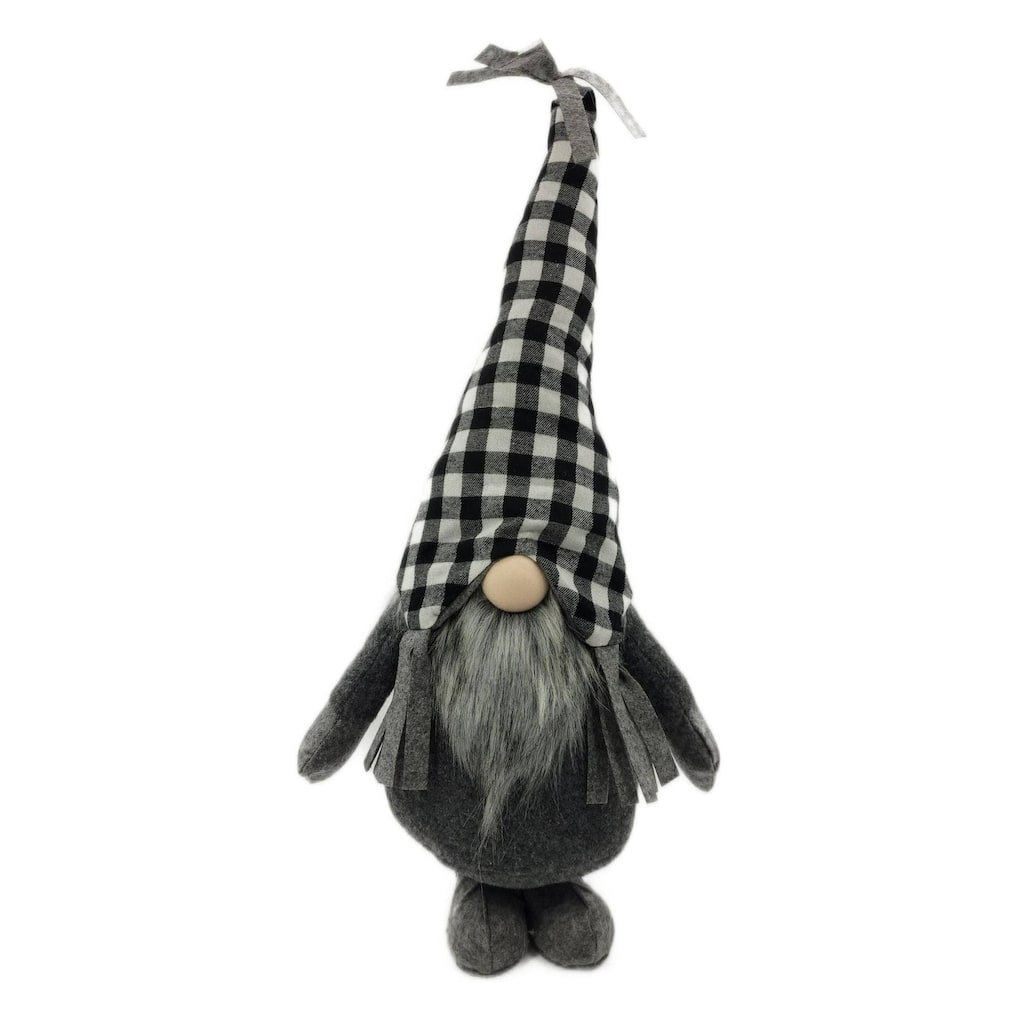 Tall Gingham Hat Christmas Gnome Figurine - 27" - Black and White