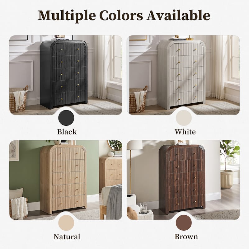 Modern Fluted 5 Drawers Dresser, Wood Chest of Drawers for Bedroom