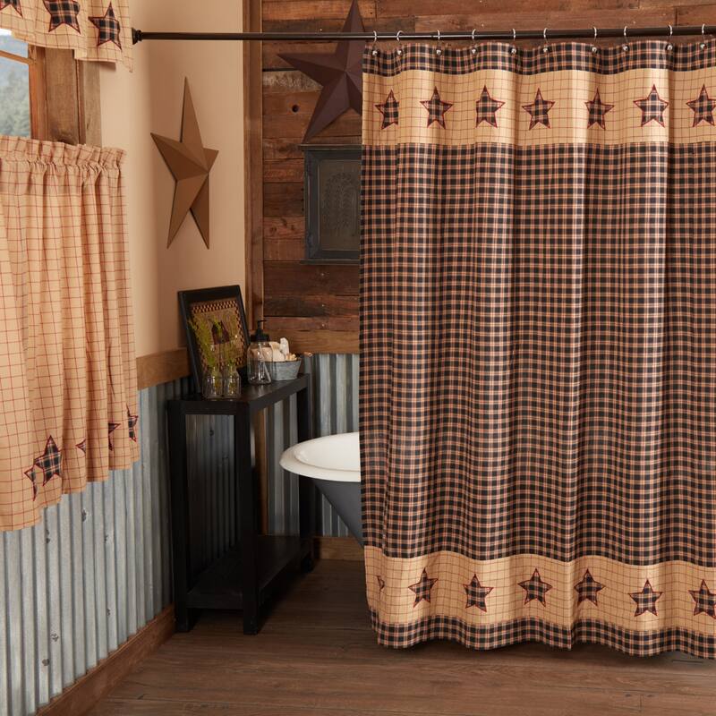 Bingham Star Shower Curtain 72x72 - Shower Curtain 72x72 - Soft Black/Khaki/Barn Red