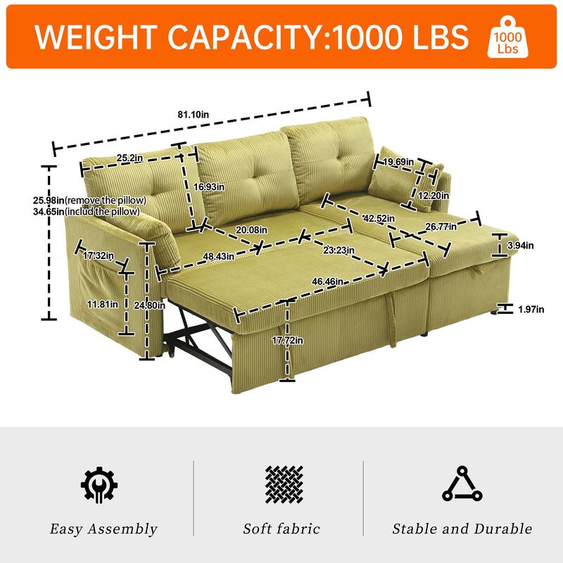 Corduroy/Chenille Upholstered L-Shaped Storage Reversible Chaise Sectional Sofa with Side Pocket