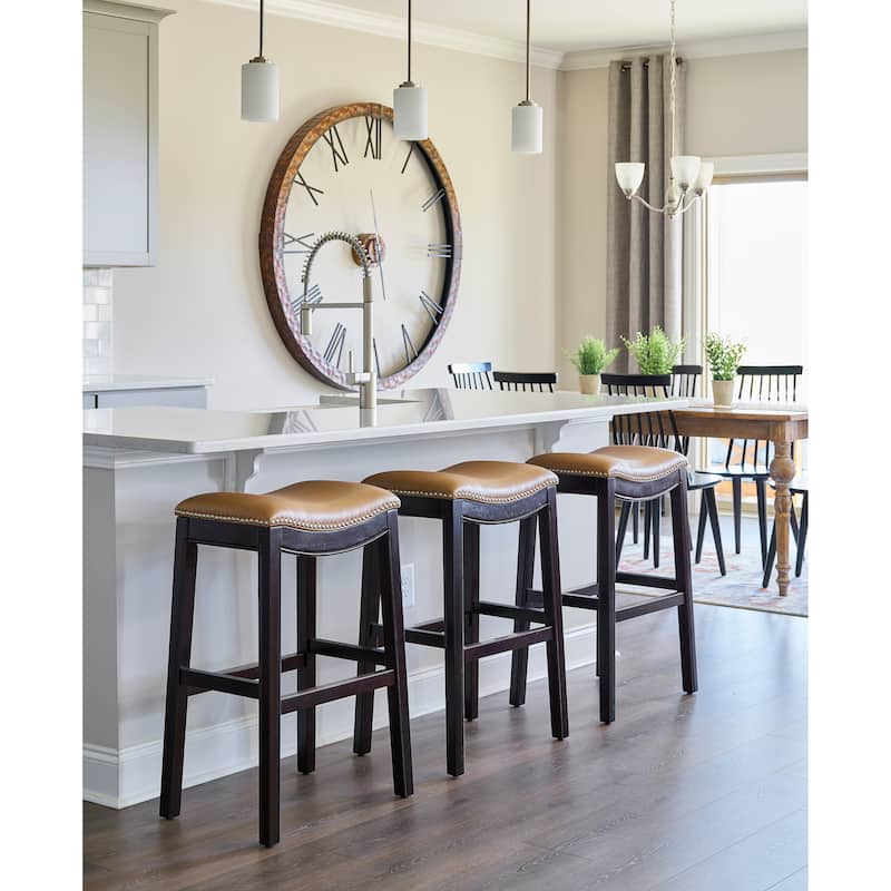 Julian 31" Espresso Bar Stool with Tan Faux Leather seat