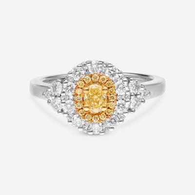 Gregg Ruth 18K White Gold, Fancy Yellow Diamond and White Diamond Engagement Ring Sz. 6.5