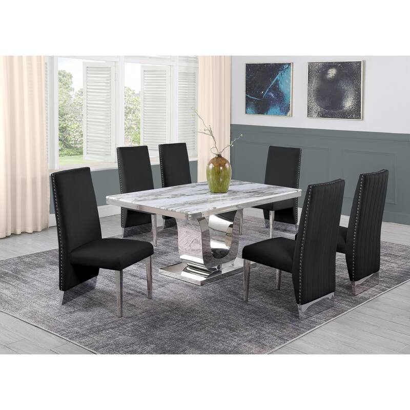 Best Quality White Marble 5 or 7 piece w/Pleated Chairs