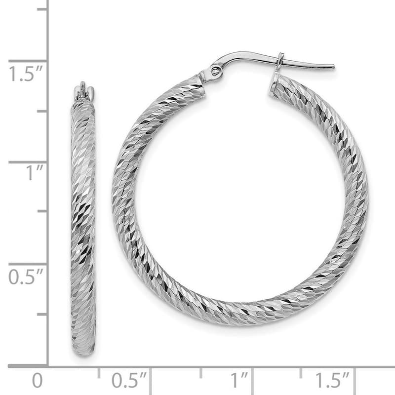 Curata 14k White Gold Sparkle Cut Round Hoop Earrings - 33.25x32.25mm