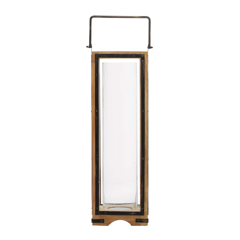 Brown Mango Wood Handmade Decorative Indoor Outdoor Candle Lantern - 8 x 8 x 31
