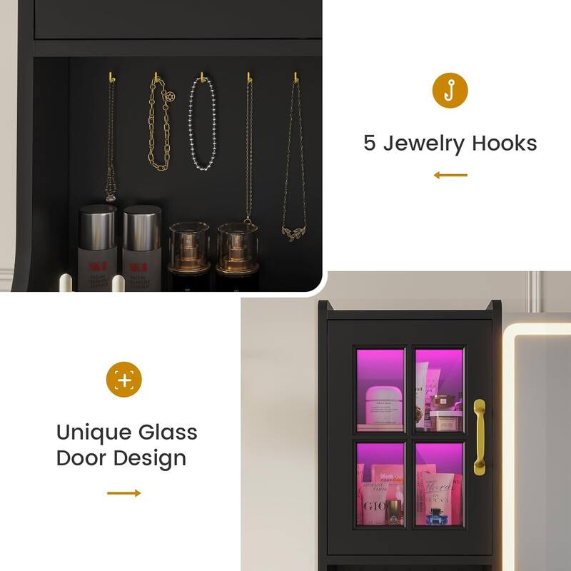 Vanity Desk Touch Screen Mirror Cabinets 6 Drawers 5 Jewelry Hooks