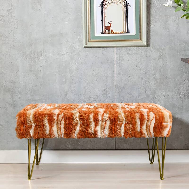 Home Soft Things Soft Fauxfur Ottoman Fuzzy Entryway Bench Seat
