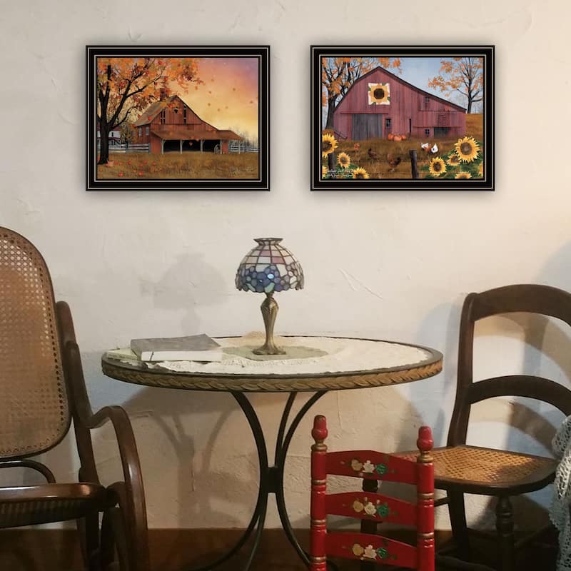 2-Piece Framed Wall Art Set - Apple Picking & Sunflower Quilt Barn, Black Frame
