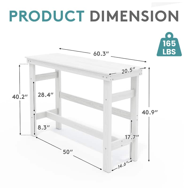 40-inch Outdoor Patio HDPE Pub Bar Table, Balcony Table