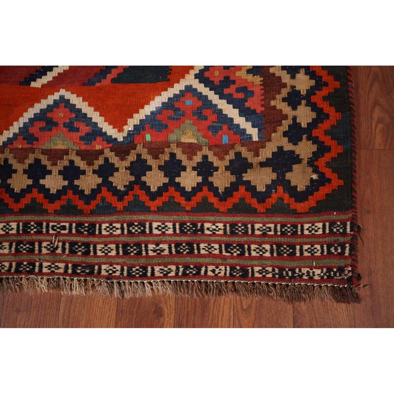 Vegetable Dye Kilim Qashqai Persian Rug Hand-Woven Tribal Wool Carpet - 4'3"x 7'10"
